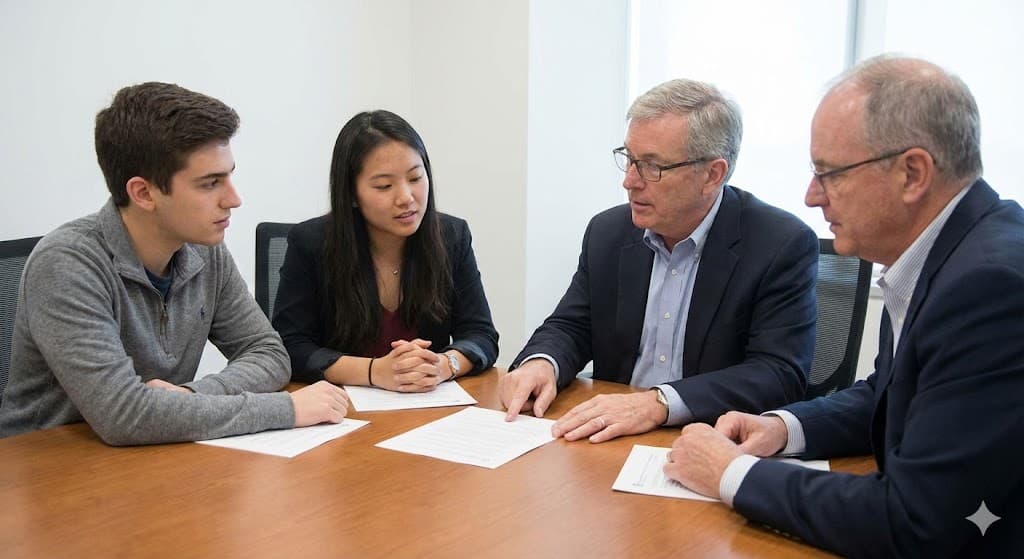 Mentors and students discussing